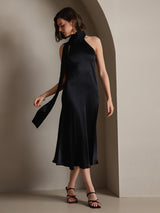 [Black] SilkSilky-CA Sleeveless Halter Dress 001