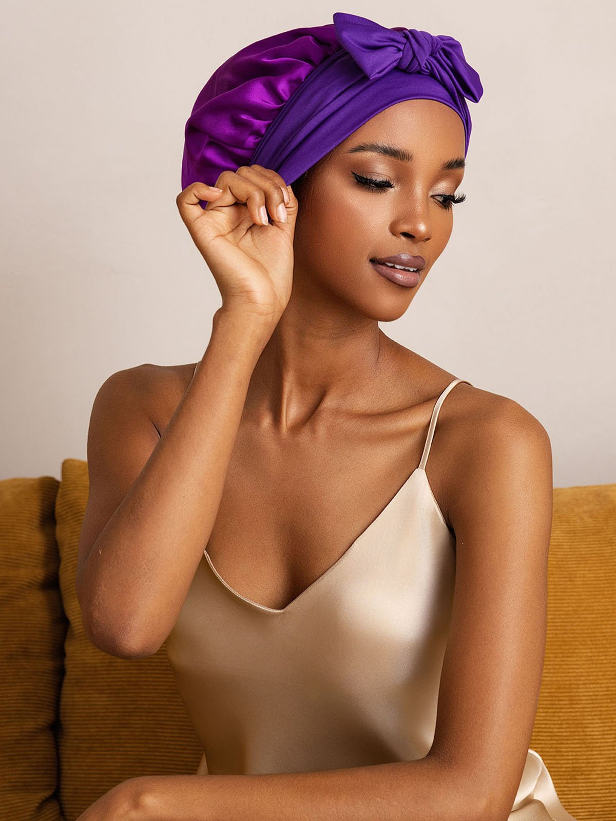 SilkSilky-CA Pure Silk Sleep Cap Purple 003