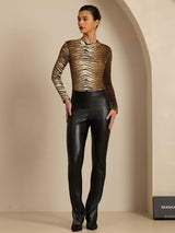 [Tiger] SilkSilky-CA 100% Silk Jersey Long Sleeve Mock Neck Women's T-Shirt 008