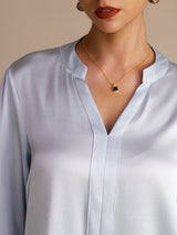 [Sky Blue] SilkSilky-CA Long Sleeve Split Women's Blouse 004