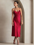 SilkSilky-CA Pure Silk Sleeveless Round Neck Dress Wine 004