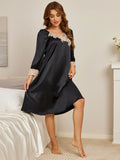 SilkSilky CA Pure Silk Long Sleeve Nightgown Black 006