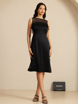[Black] SilkSilky-CA Sleeveless Illusion Neck Dress 008