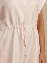 [Pink] SilkSilky-CA 18Momme Silk Satin Surah Cap Sleeve Henley Neck Dress 005