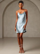 [Grayish Blue] SilkSilky-CA Spaghetti Strap Cowl Neck Dress 001