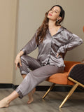 SilkSilky-CA Pure Silk Long Sleeve Lapel Women's Pajamas Gray 001