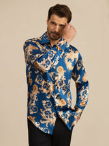 [Navy Dragon] SilkSilky-CA Long Sleeve Lapel Collar Men's Shirt 006
