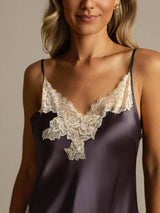 [Purple Gray] SilkSilky-CA Spaghetti Strap V Neck Nightgown 004