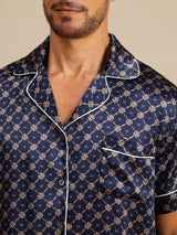 [Navy Chain] SilkSilky-CA Short Sleeve Notch Collar Men's Pajamas 006