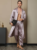 SilkSilky CA Pure Silk Long Sleeve Lapel Men's Robe PaleMauve 001