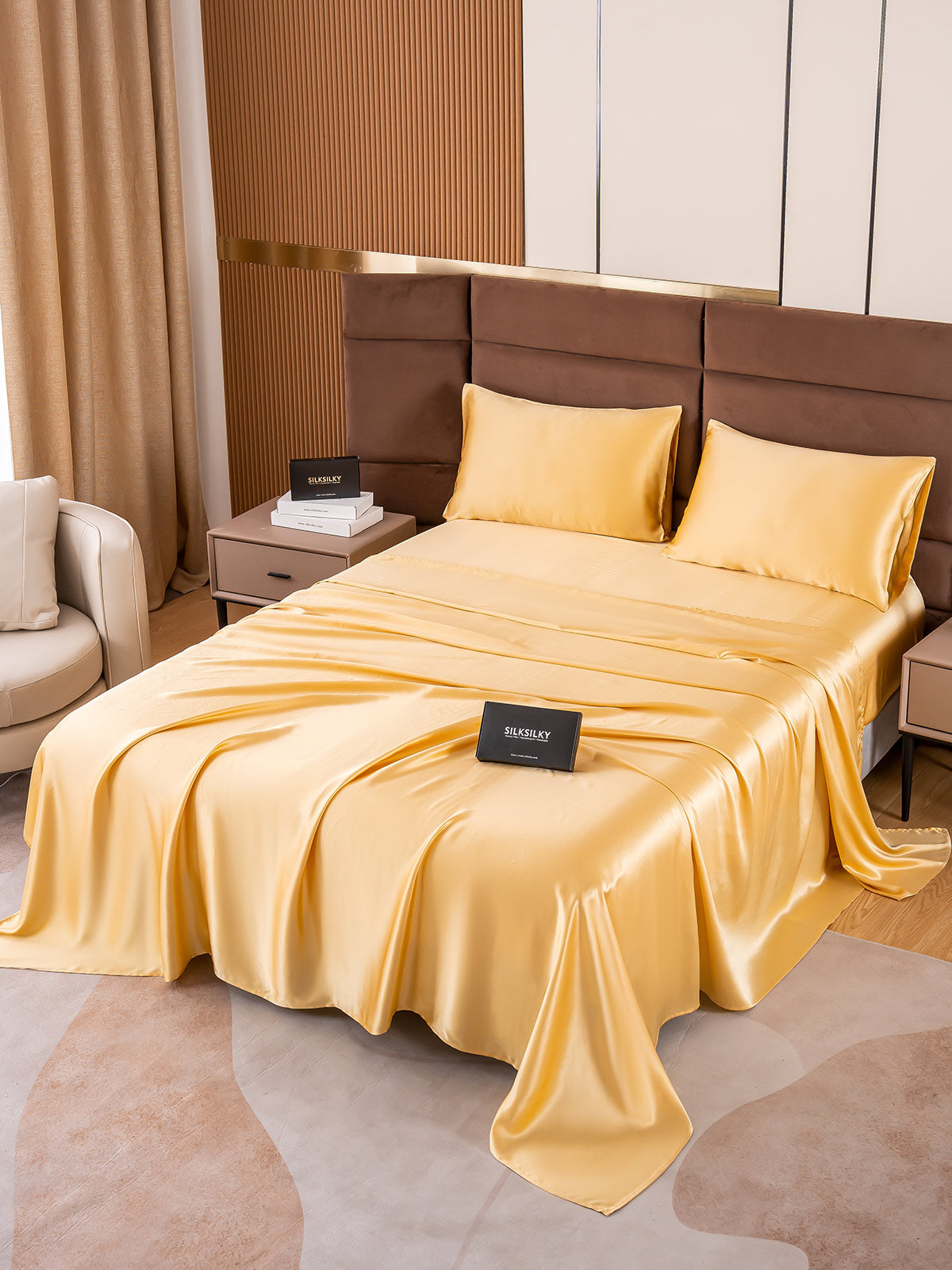 [Champagne] SilkSilky-CA 19Momme Pure Silk Bedding Set 001