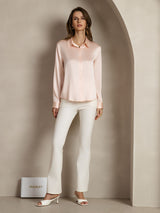 [Light Pink] SilkSilky-CA Long Sleeve Lapel Collar Women's Shirt 003