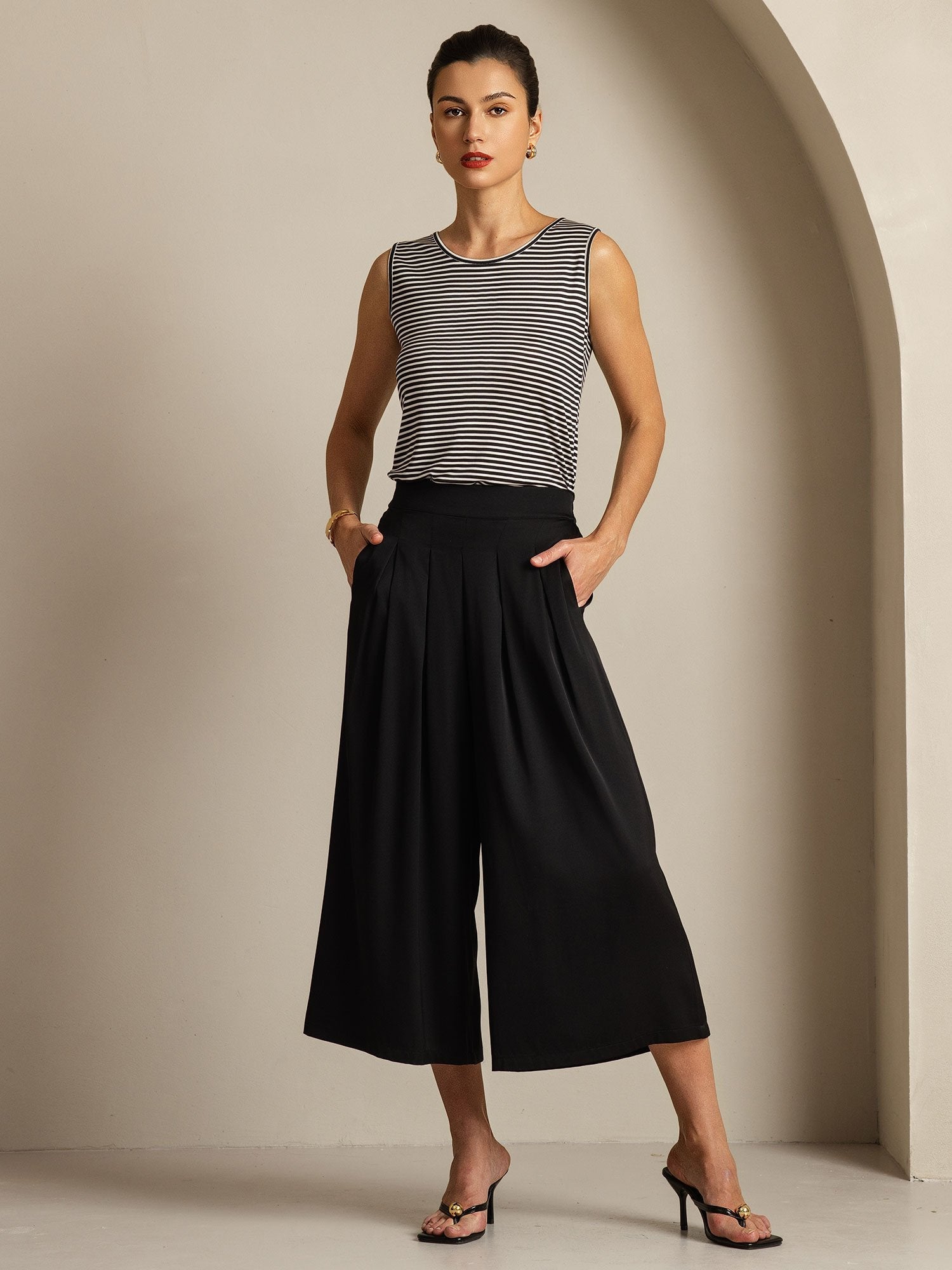 [Black] SilkSilky-CA 19Momme Silk Womens Pants 007