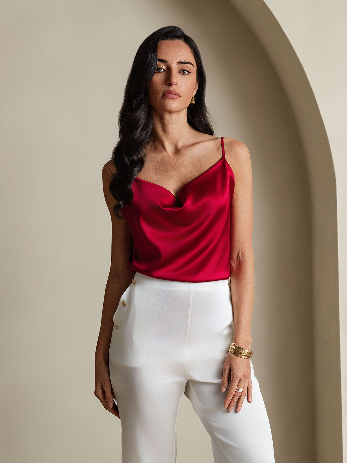 [Wine] SilkSilky-CA 19Momme Silk Cowl Neck Camisole 005