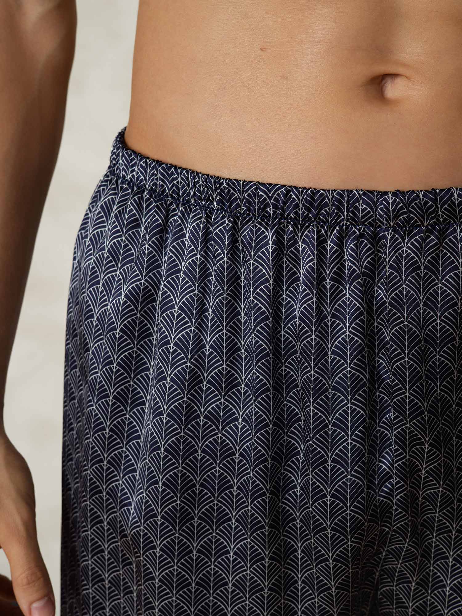 [Navy Ginkgo] SilkSilky-CA Pure Silk Mens Sleep Bottoms 007