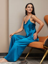 [Teal] SilkSilky-CA Spaghetti Strap V Neck Camisole Set 005