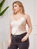 SilkSilky-CA Pure Silk Deep V Neck Plus Size Camisole Top Beige 003