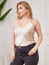 [Beige] SilkSilky-CA Spaghetti Strap V Neck Plus Size Camisole Top 003