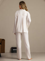 [White] SilkSilky-CA 19Momme Machine-Washable Silk Long Sleeve Notch Collar Women's Pajamas 002