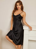 SilkSilky-CA Pure Silk Deep V Neck Nightgown Black 004