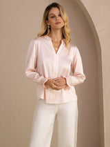 [Pink] SilkSilky-CA Long Sleeve Split Women's Blouse 004