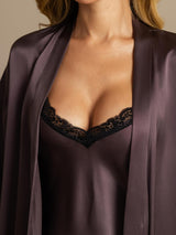 [Purple Gray] SilkSilky-CA Half Sleeve V Neck Nightgown&Robe Set 004
