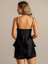 [Black] SilkSilky-CA Spaghetti Strap V Neck Camisole Set 002