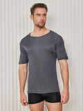 SilkSilky-CA Silk Knitted Short Sleeve Round Neck Men's T-Shirt DarkGray 004