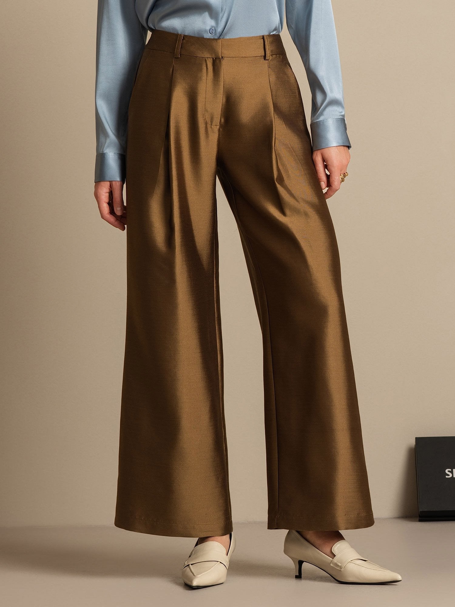 [Bronze] SilkSilky-CA 32Momme Silk-Wool Blend Womens Pants 001,