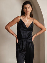 [Black] SilkSilky-CA Spaghetti Strap Cowl Neck Camisole 004