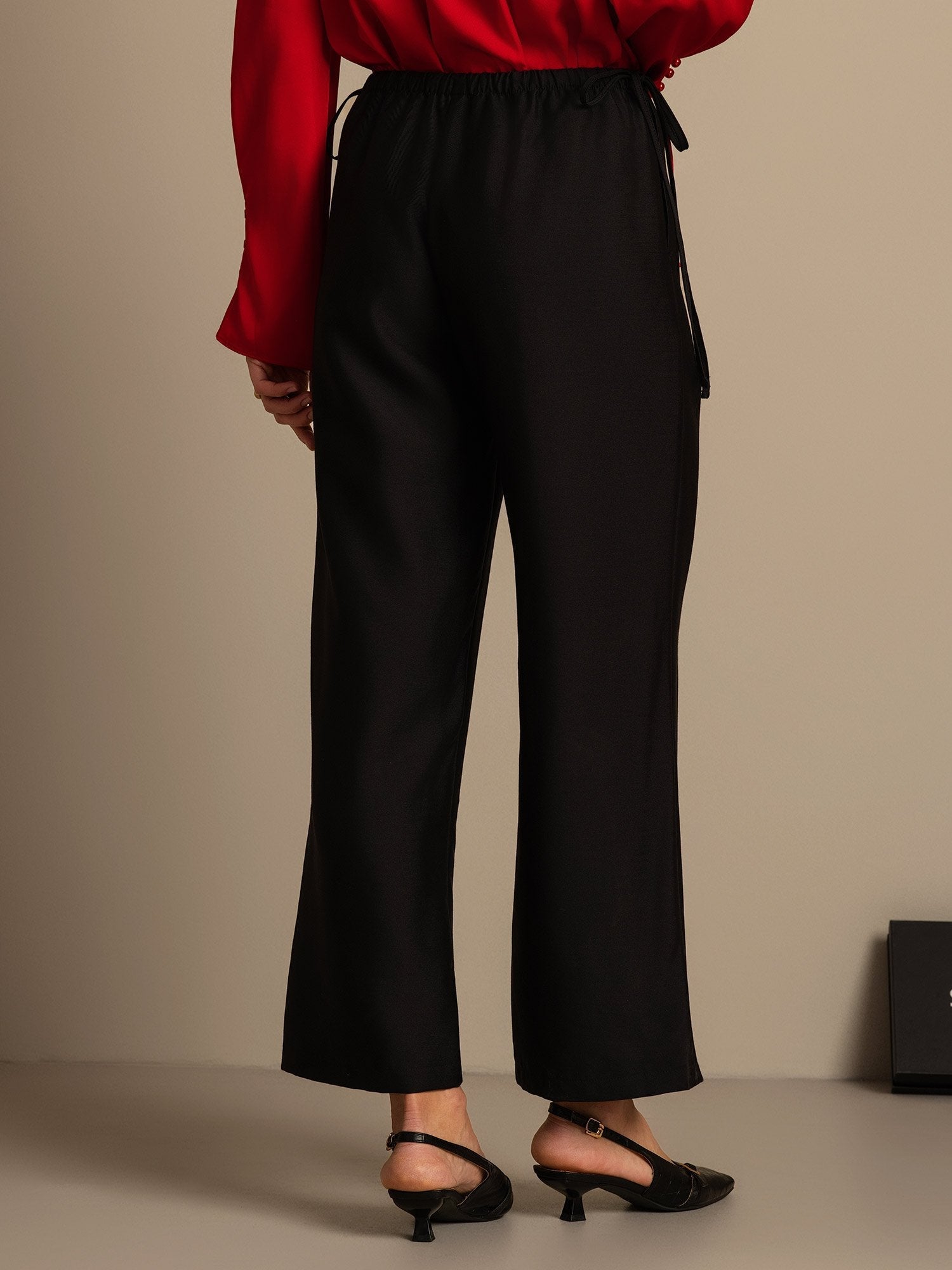 [Black] SilkSilky-CA 32Momme Silk-Wool Blend Womens Pants 002,