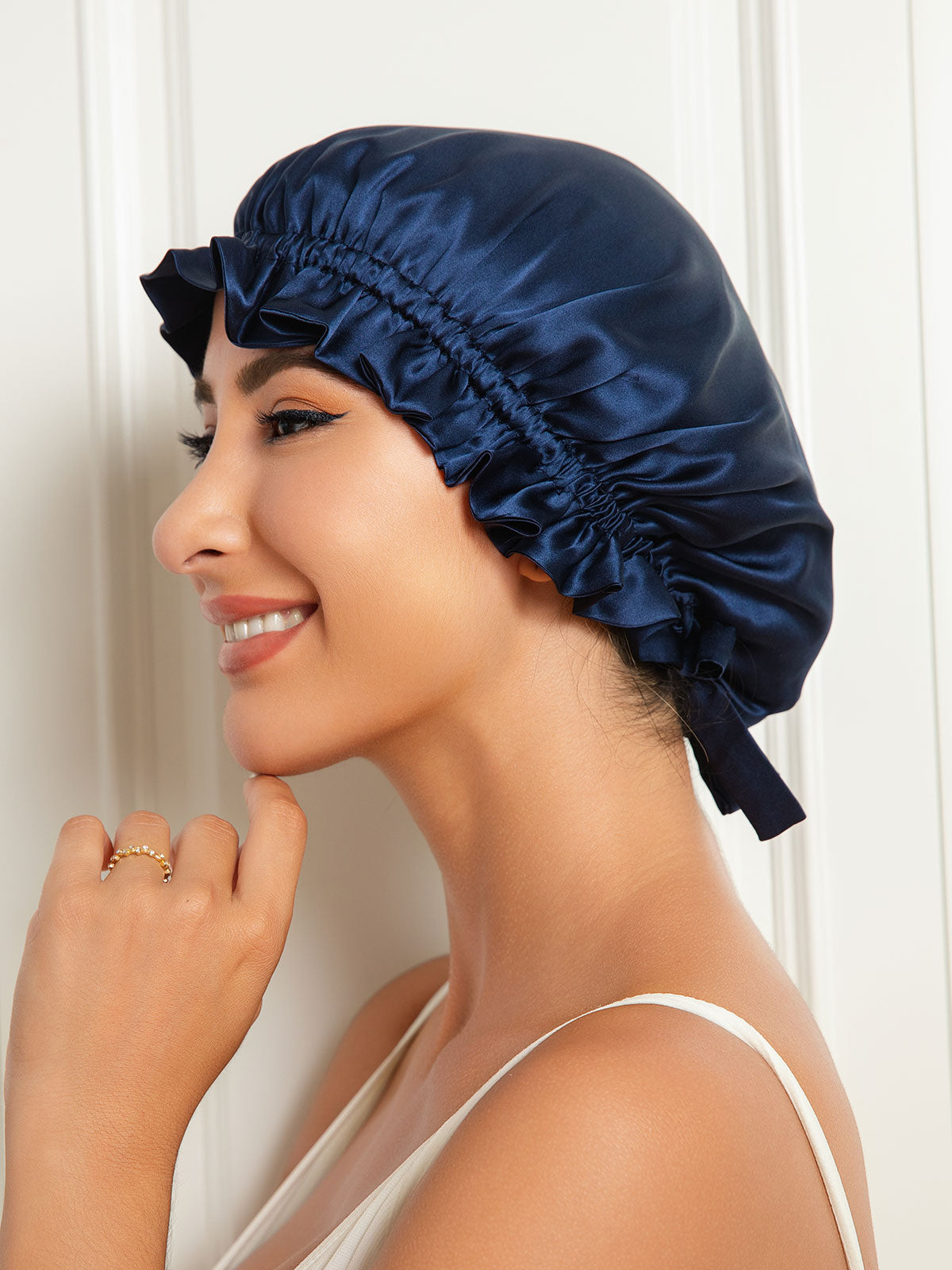 SilkSilky-CA Pure Silk Sleep Cap DarkBlue 004