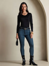 [Black] SilkSilky-CA Silk Jersey Long Sleeve Round Neck Women's T-Shirt 006