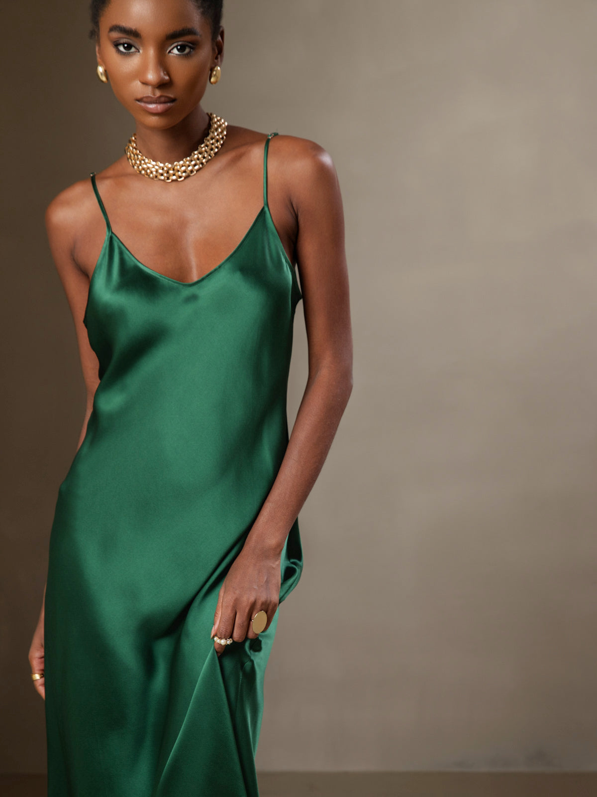 SilkSilky-CA Pure Silk Sleeveless Round Neck Dress Green 003