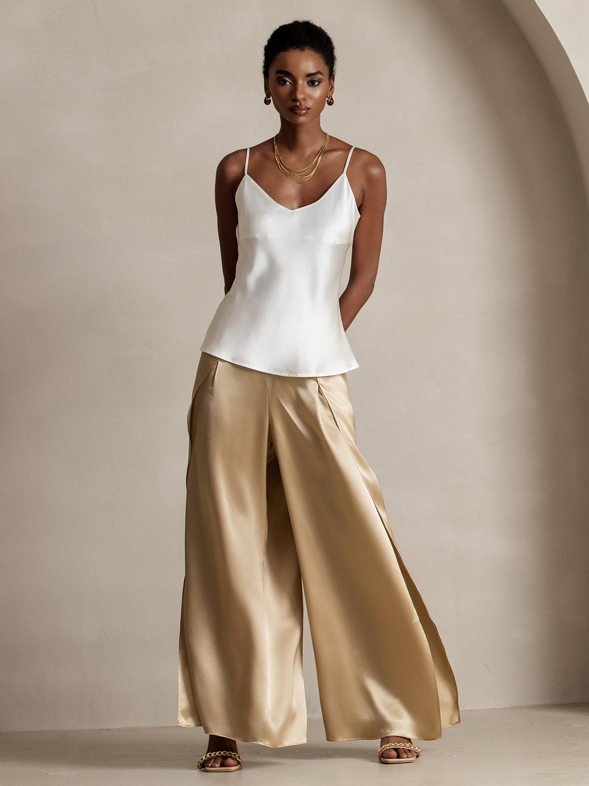 [Champagne] SilkSilky-CA 19Momme Silk Split Women's Pants 004
