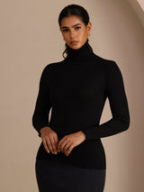 [Black] SilkSilky-CA Long Sleeve Turtle Neck Women's T-Shirt 001