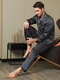 SilkSilky CA Pure Silk Long Sleeve Lapel Men's Pajamas DarkBlue 006