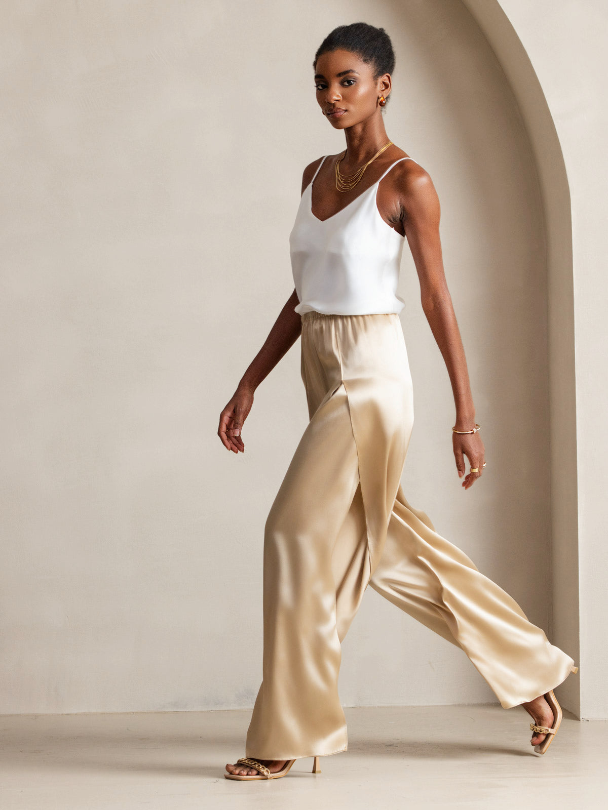 [White] SilkSilky-CA Pure Silk V Neck Camisole 006