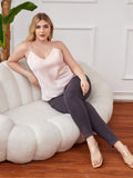 SilkSilky-CA Pure Silk Deep V Neck Plus Size Camisole Top Pink 005