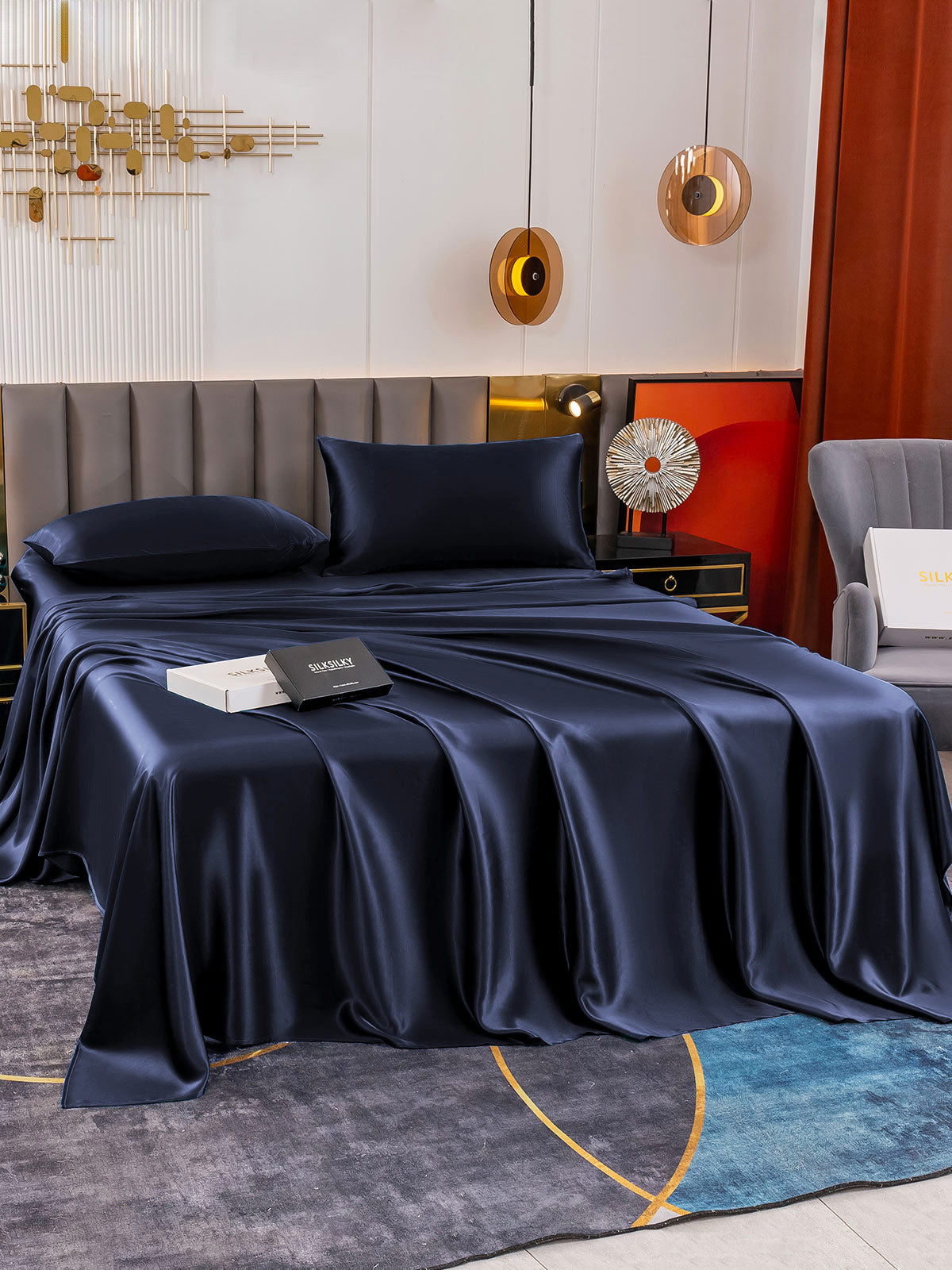 [Dark Blue] SilkSilky-CA 19Momme Pure Silk Bedding Set 005