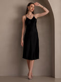 SilkSilky-CA Pure Silk Deep V Neck Dress Black 005