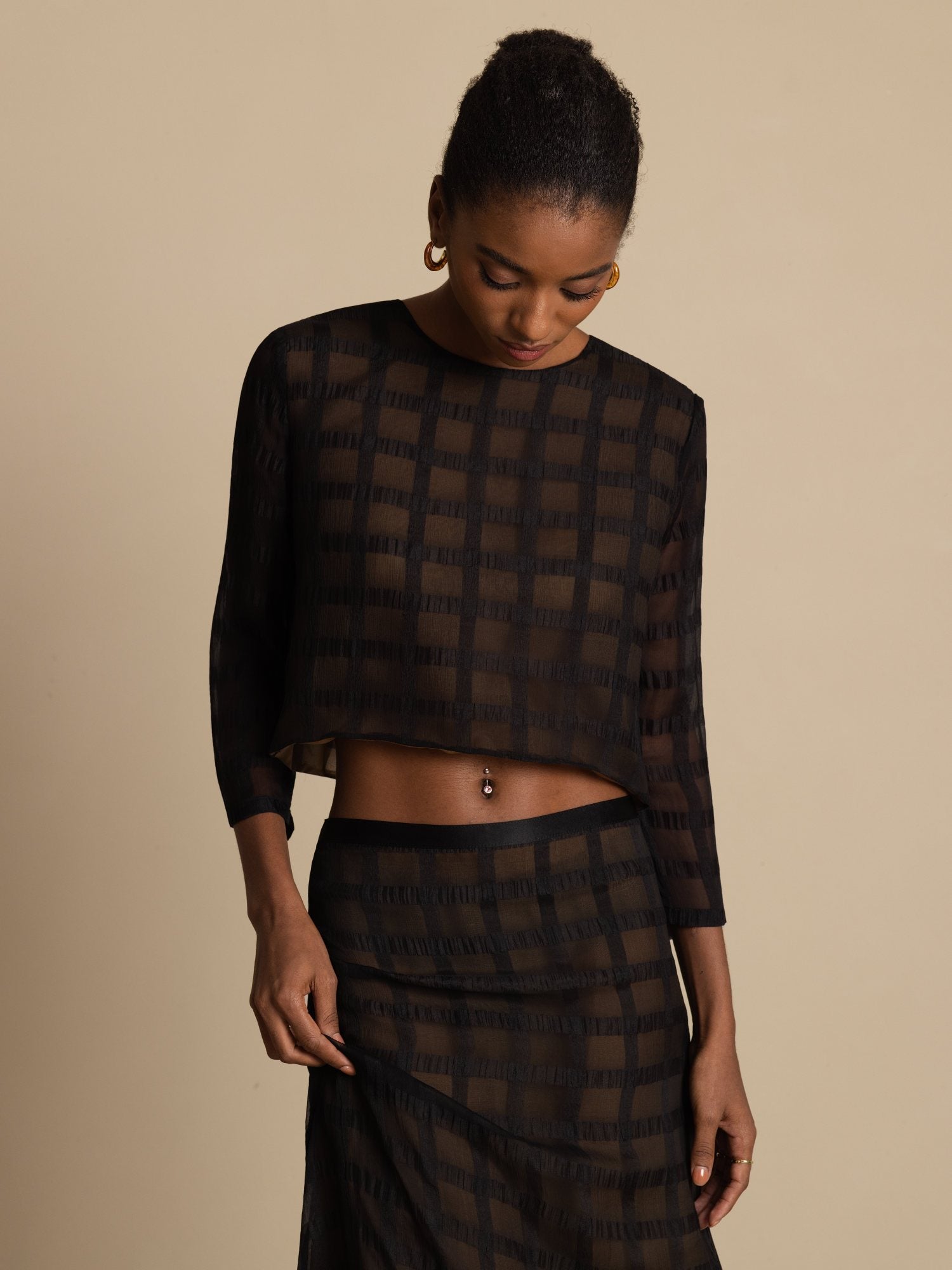 [Black] SilkSilky-CA Pure Silk Long Sleeve Round Neck Women''s Outfit Sets 007