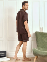 [Coffee] SilkSilky-CA Short Sleeve Notch Collar Men's Pajamas 002
