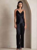 [Black] SilkSilky-CA Spaghetti Strap Cowl Neck Camisole 007