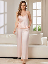 [Pink] SilkSilky-CA Spaghetti Strap V Neck Camisole Set 003