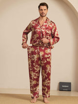 [Wine Dragon] SilkSilky-CA Long Sleeve Lapel Collar Men's Pajamas 004