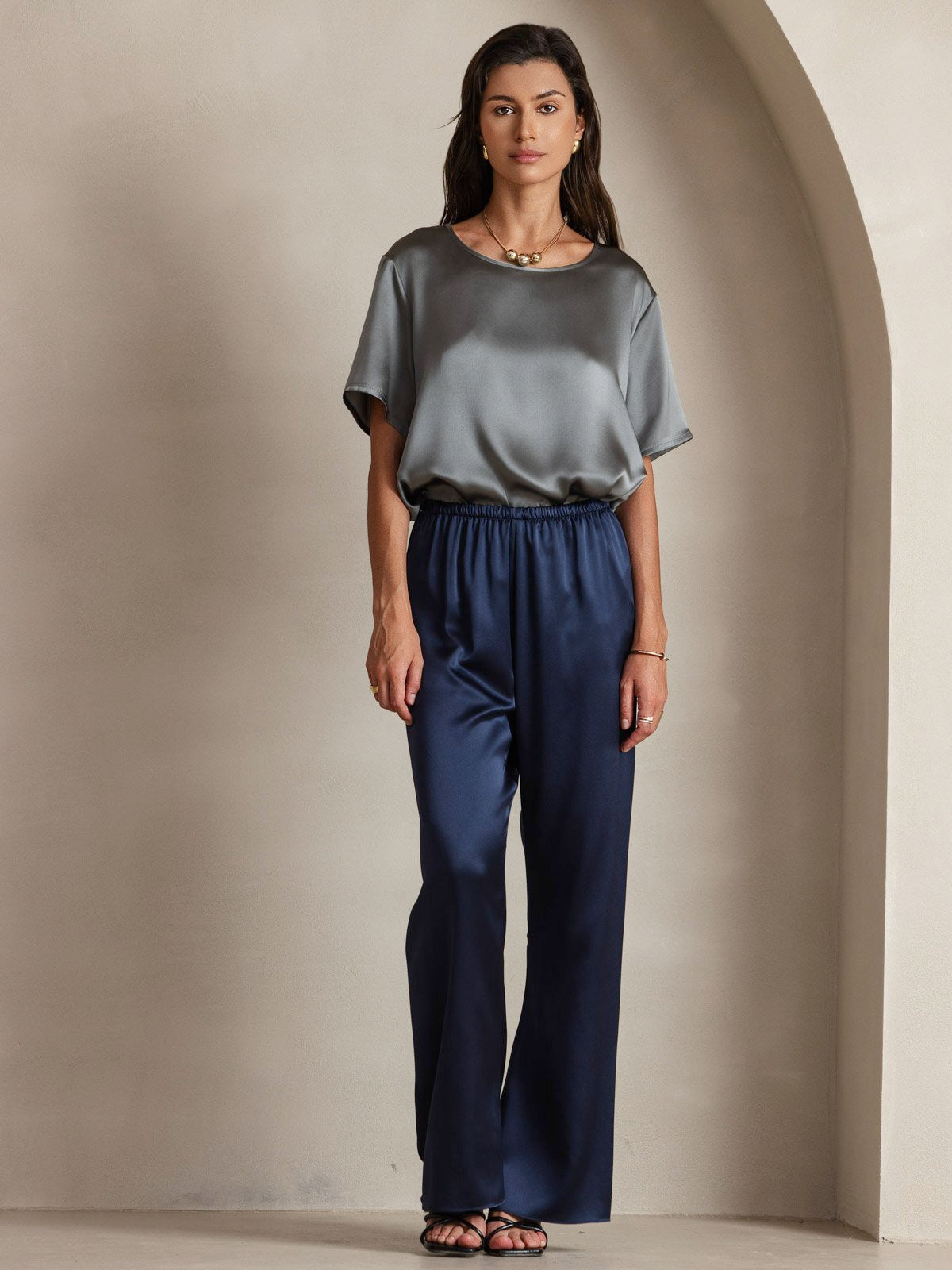 [Dark Blue] SilkSilky-CA 19Momme Silk Womens Pants 005