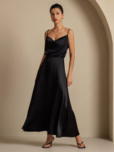 [Black] SilkSilky-CA Spaghetti Strap Cowl Neck Women's Outfit Sets 009