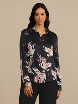 [Black] SilkSilky-CA Long Sleeve Lapel Collar Women's Shirt 001