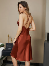 [Caramel] SilkSilky-CA Spaghetti Strap V Neck Nightgown 004